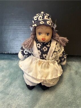 GANZ Navy Floral Cloth Doll with White Apron and Hat
